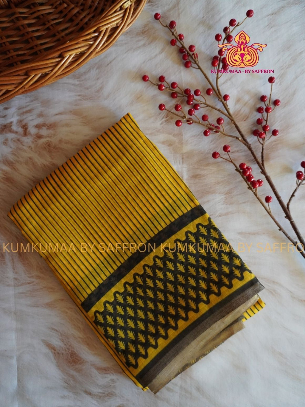CHANDERI COTTON - YELLOW WITH BLACK - STRIPE DESIGN- PROFESSIONAL WEAR- MINIMALIST BORDER - LATEST COLLECTION - KUMKUMAA BY SAFFRON - ELITE DESIGN