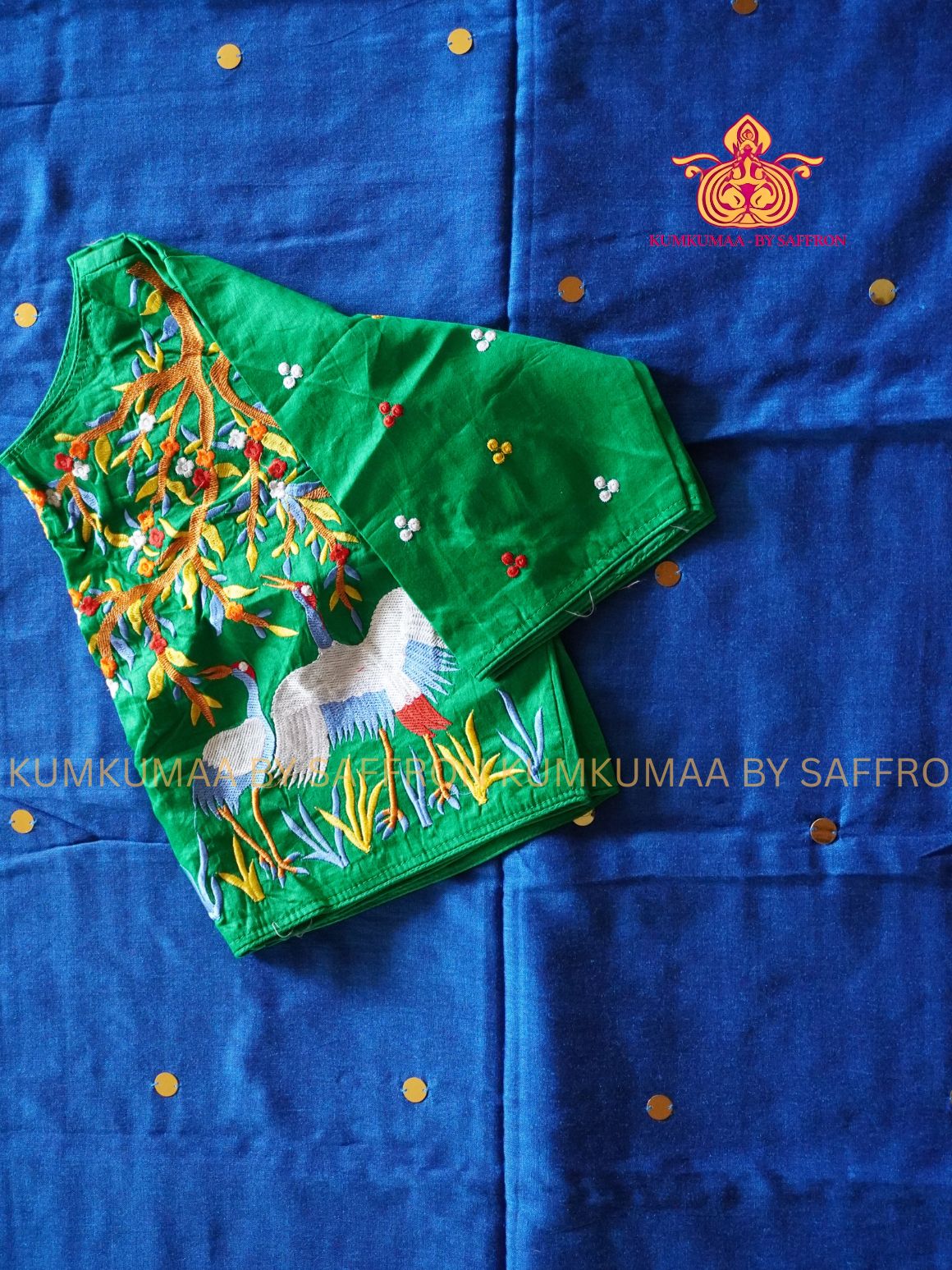 KATHI COTTON- BLUE SAREE WITH SEQUENCE EMBROIDERY- EXTRA BLOUSE WITH EMBROIDERY DESIGN - Kumkumaa Exclusive SOFT KADHI COTTON - FANCY COMFORT