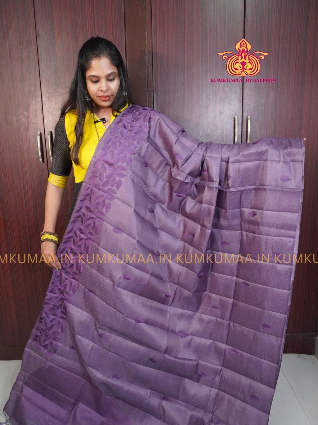BUTTERSILK TUSSAR - MAJANTA COLOUR - LEAF DESIGN SELF EMBROIDERED SAREE - EMBOSED SELF DESIGN - LATEST COLLECTION - KUMKUMAA BY SAFFRON - UNIQUE DESIGN