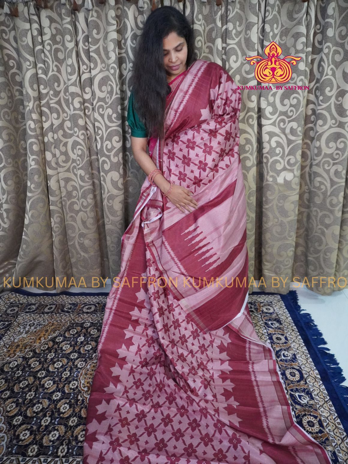 TUSSAR SILK - RED - GEOMETRIC PRINTED SAREE - STRIPED PATTERN SAREE - MINIMALISTIC BORDER - LATEST COLLECTION - KUMKUMAA BY SAFFRON - UNIQUE DESIGN
