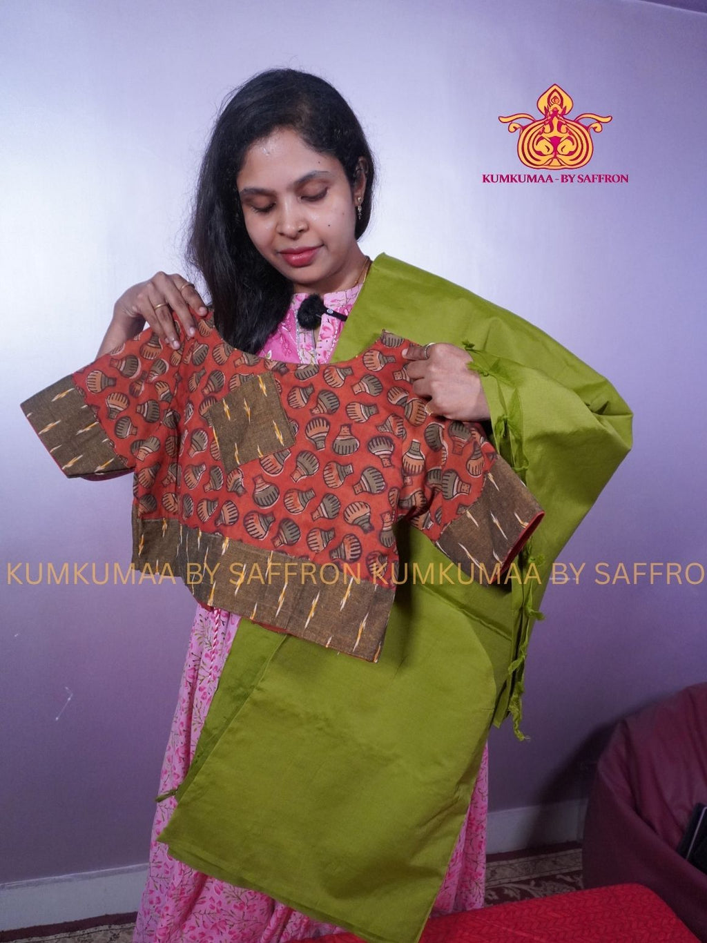 SOUTH COTTON- PLAIN GREEN SAREE - WITH RUNNING BLOUSE PLUS ADDITIONAL BLOUSE FULLY STITCHED-KUMKUMAA COMFORT WEAR SAREE