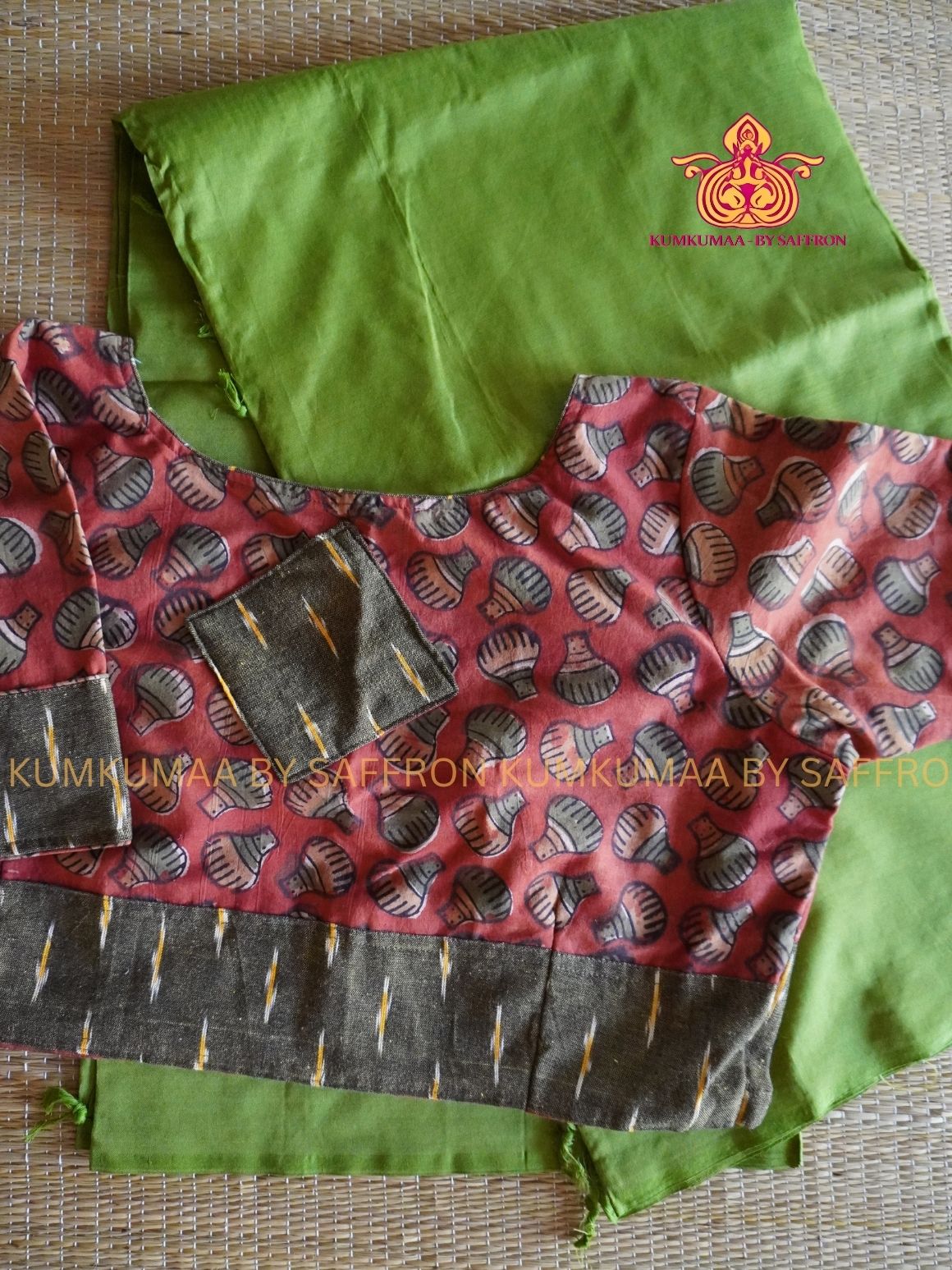 SOUTH COTTON- PLAIN GREEN SAREE - WITH RUNNING BLOUSE PLUS ADDITIONAL BLOUSE FULLY STITCHED-KUMKUMAA COMFORT WEAR SAREE