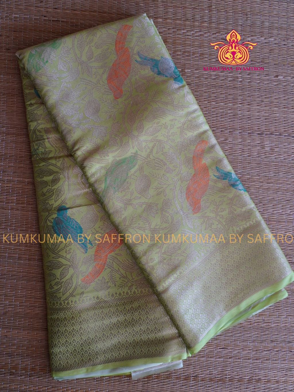 FANCY SAREE - GREEN WITH ORANGE SAREE - PARROT AND GEOMETRIC DESIGN - TRENDY TEMPLE WEAR SAREE- Beautiful saree for women - KUMKUMAA FANCY FOR ALL OCCASION