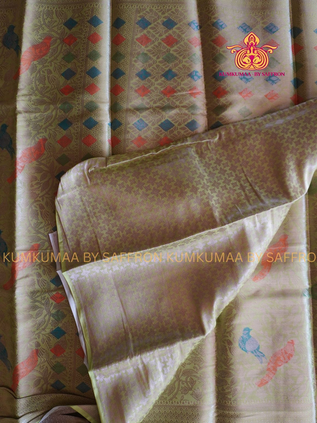 FANCY SAREE - GREEN WITH ORANGE SAREE - PARROT AND GEOMETRIC DESIGN - TRENDY TEMPLE WEAR SAREE- Beautiful saree for women - KUMKUMAA FANCY FOR ALL OCCASION