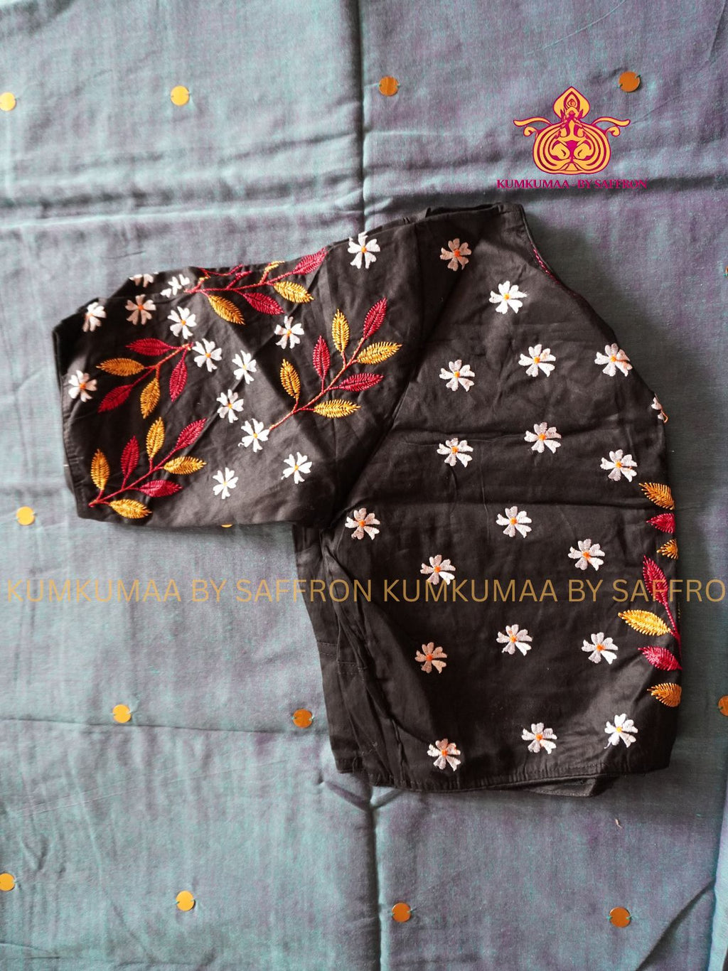 KATHI COTTON- BLUE GRAY SAREE WITH SEQUENCE EMBROIDERY- EXTRA BLOUSE WITH EMBROIDERY DESIGN - Kumkumaa Exclusive SOFT KADHI COTTON - FANCY COMFORT