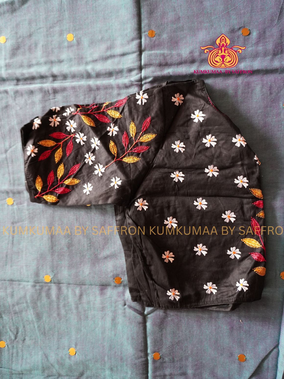 KATHI COTTON- BLUE GRAY SAREE WITH SEQUENCE EMBROIDERY- EXTRA BLOUSE WITH EMBROIDERY DESIGN - Kumkumaa Exclusive SOFT KADHI COTTON - FANCY COMFORT