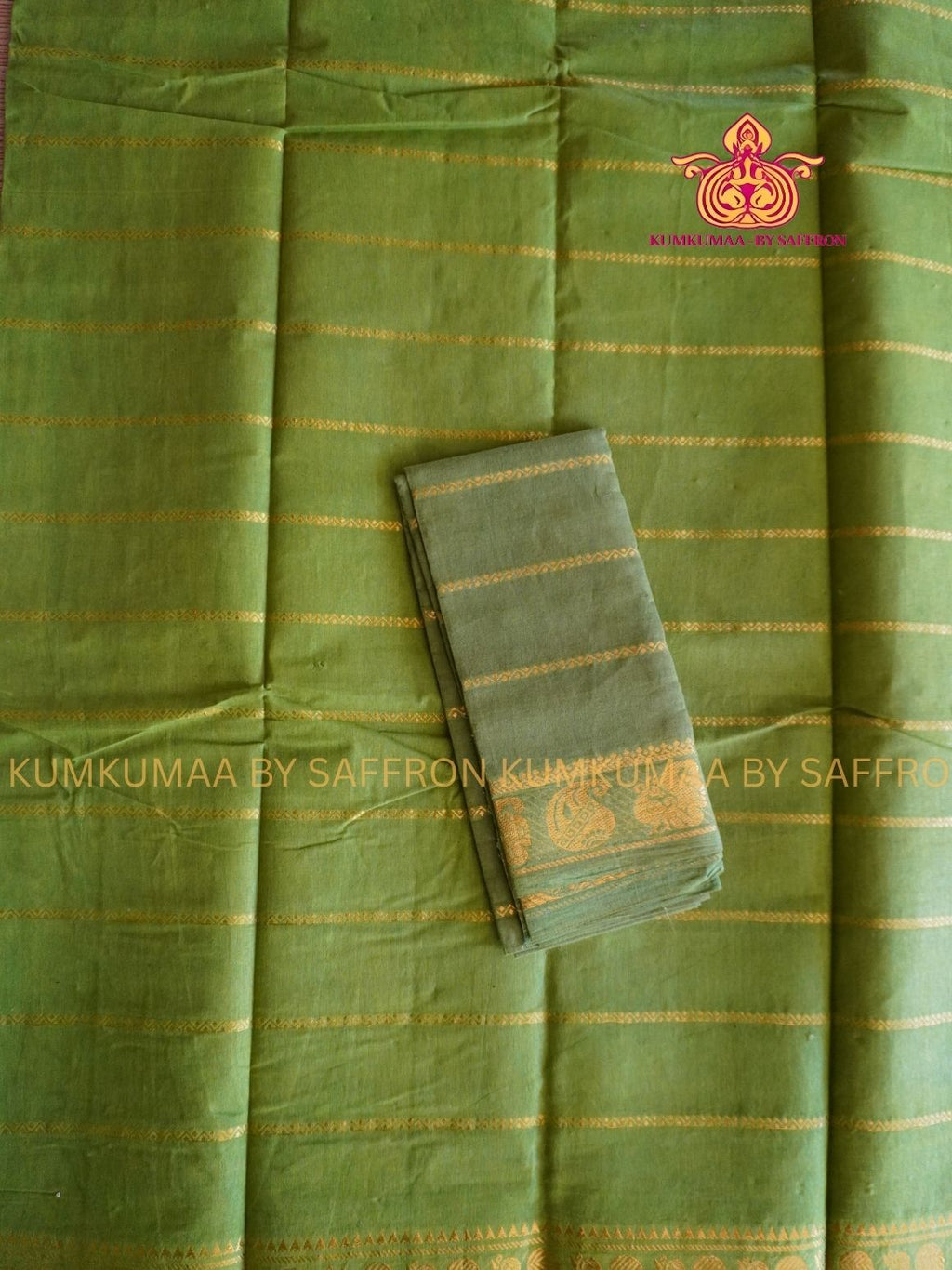 SUNGUDI COTTON- MEHANDI GREEN SAREE WITH BLOUSE - Kumkumaa comfort wear -Soft and breathable -Handloom