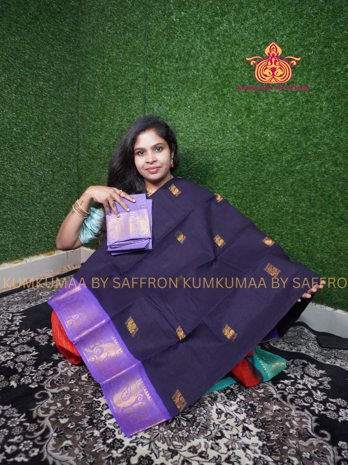 SUNGUDI COTTON- PURPLE SAREE WITH LAVENDER BLOUSE - Kumkumaa comfort wear -Soft and breathable -Handloom