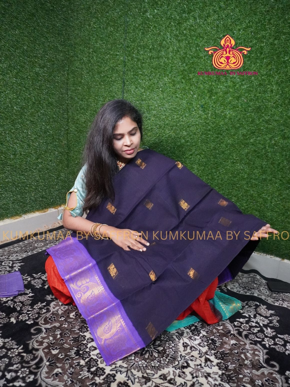 SUNGUDI COTTON- PURPLE SAREE WITH LAVENDER BLOUSE - Kumkumaa comfort wear -Soft and breathable -Handloom