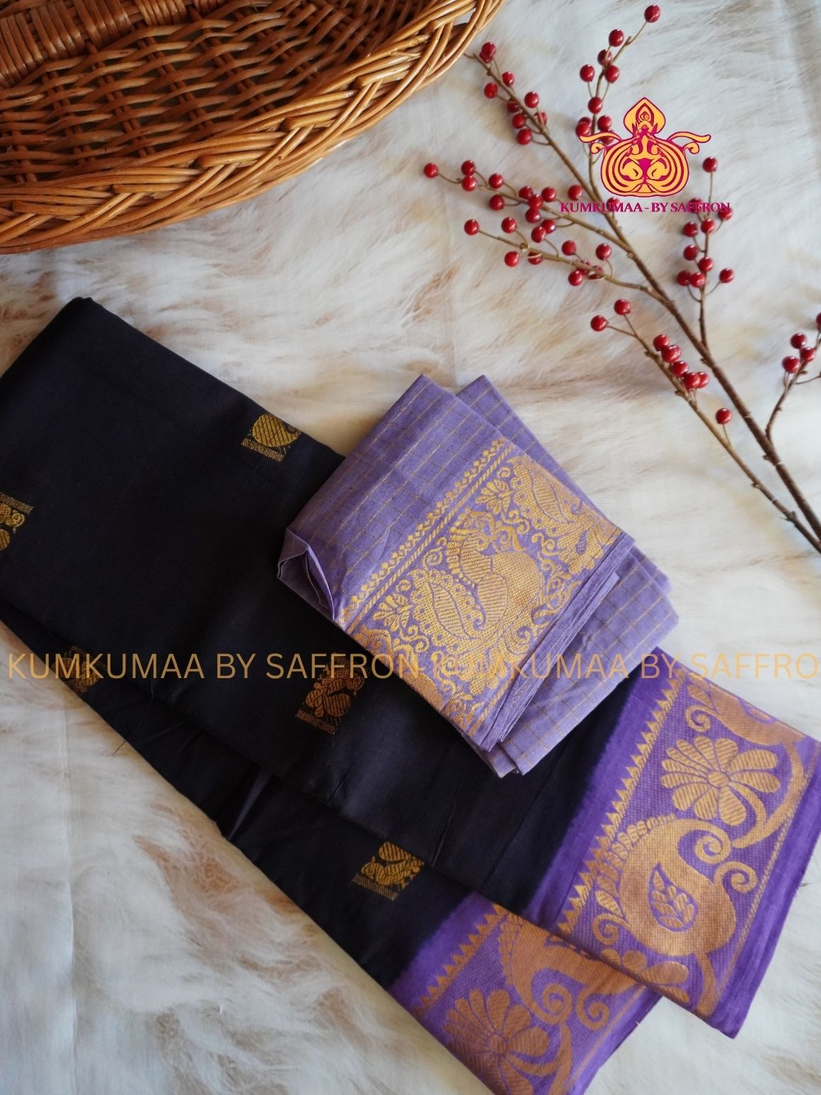 SUNGUDI COTTON- PURPLE SAREE WITH LAVENDER BLOUSE - Kumkumaa comfort wear -Soft and breathable -Handloom