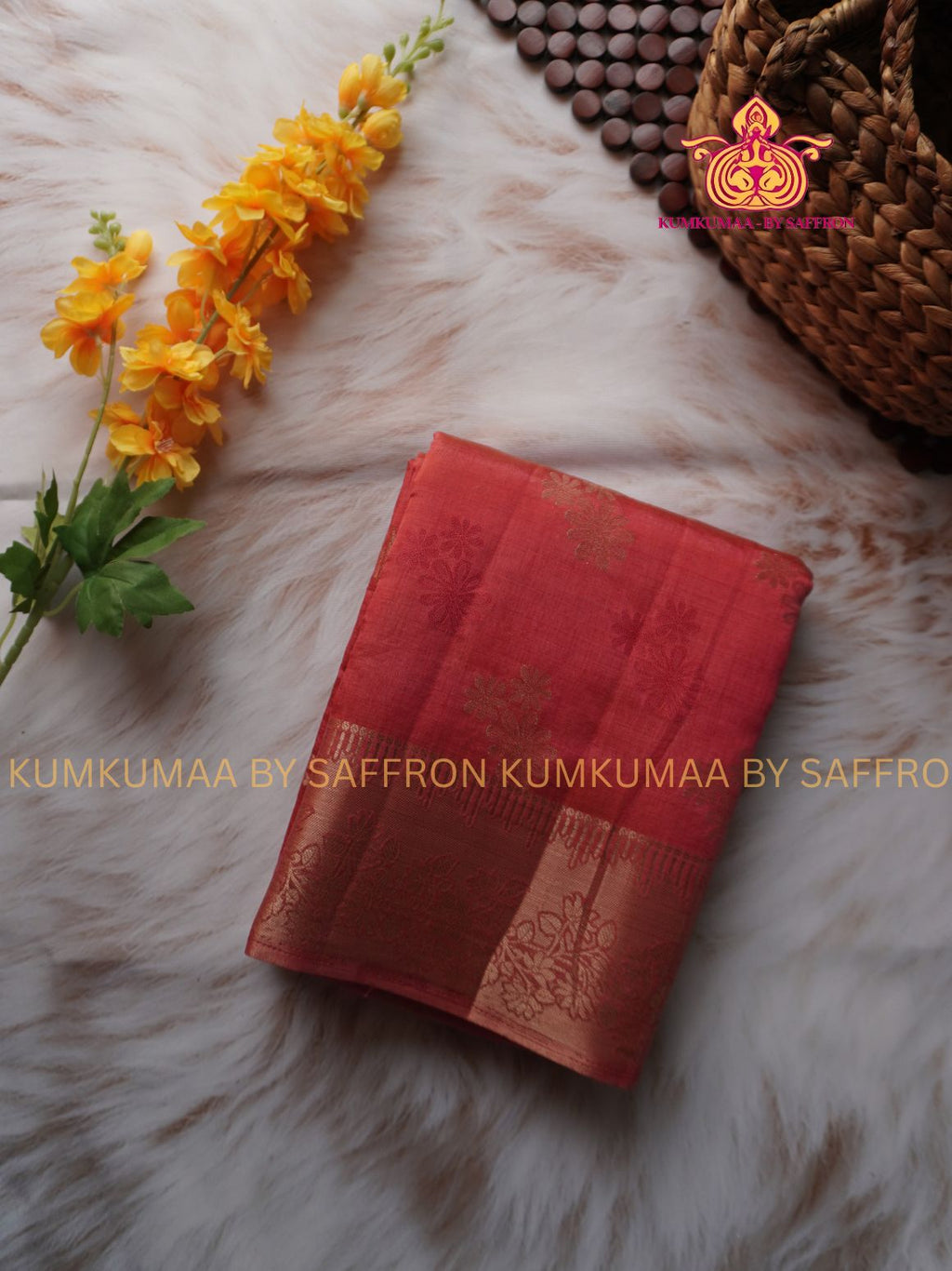 RAW SILK SAREE - PINK SAREE WITH FLORAL DESIGN - ETHNIC WEAR - EXCLUSIVE KUMKUMAA COLLECTION- RAW SILK MATERIAL -FESTIVE