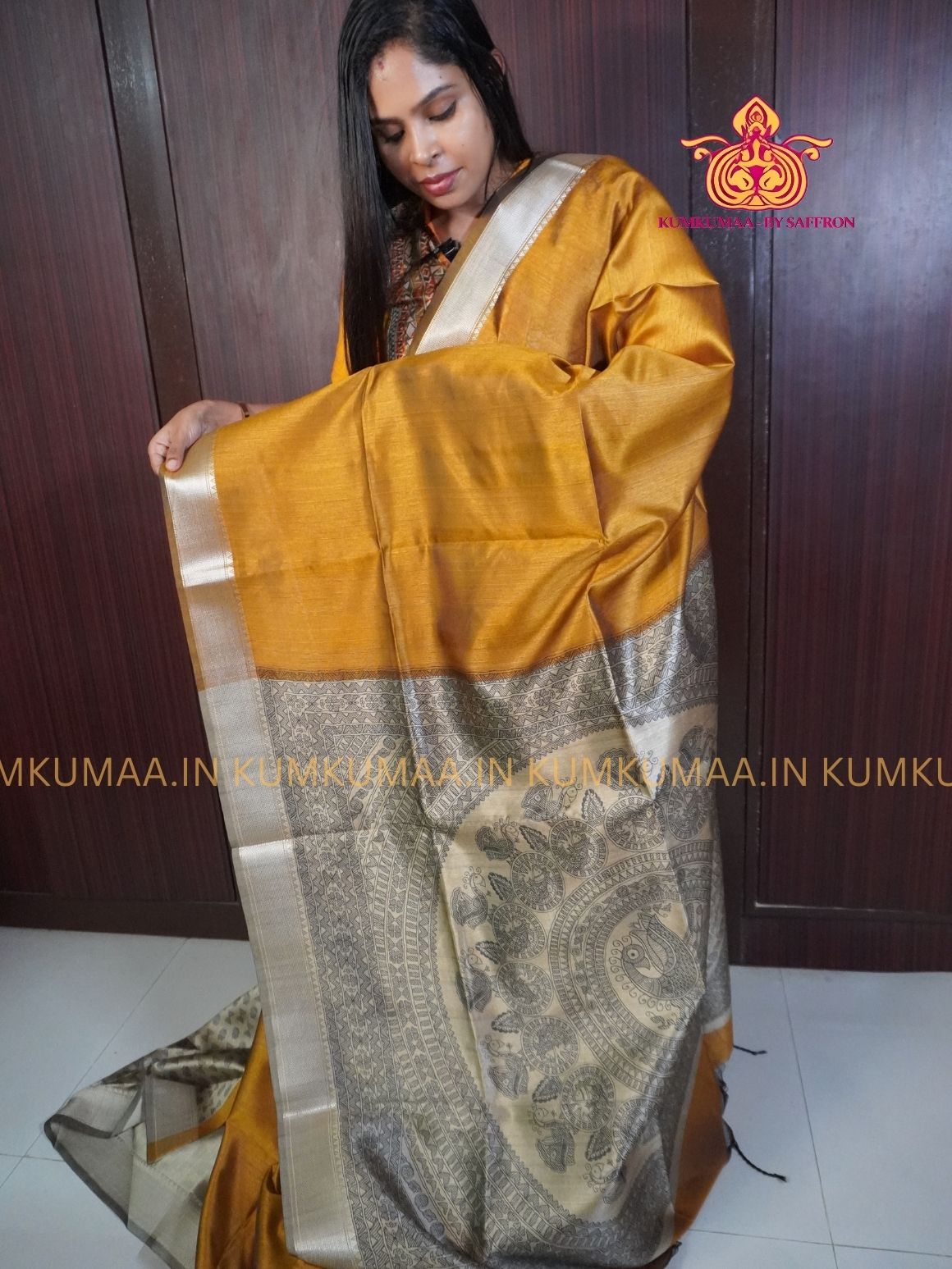 SEMI RAW SILK SAREE - RUST ORANGE AND BEIGE - PRINTED PALLU - TRENDY WEAR SAREE- Beautiful saree for women - KUMKUMAA TRENDY FOR ALL OCCASION