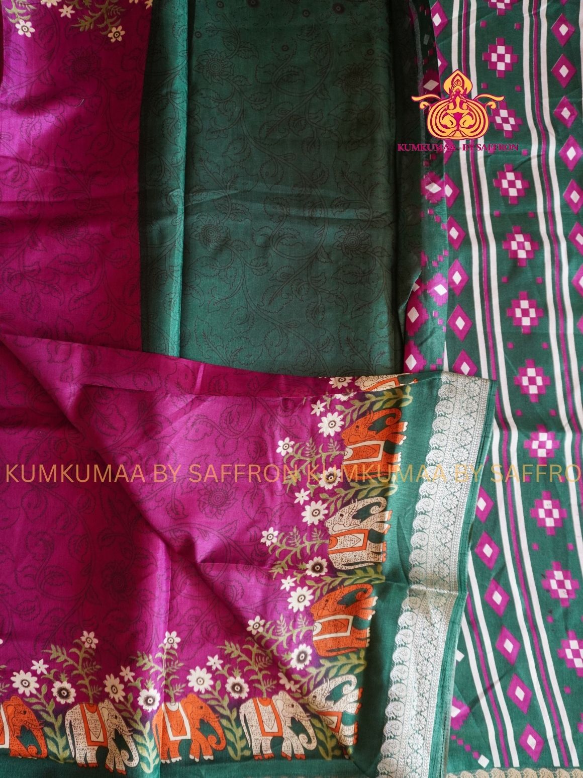 Dola Silk - COMFORTABLE FESTIVE Beautiful saree for women-PINK AND DARK GREEN - KUMKUMAA TRENDY TRADITIONAL WEAR - Comfort - Confidence - Elegance