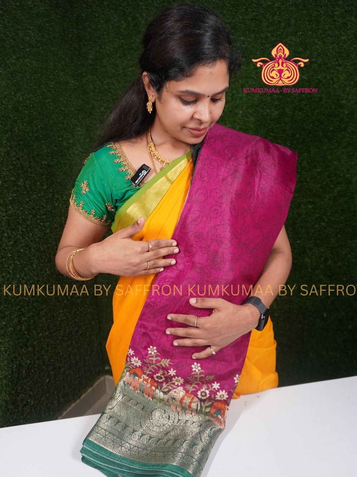 Dola Silk - COMFORTABLE FESTIVE Beautiful saree for women-PINK AND DARK GREEN - KUMKUMAA TRENDY TRADITIONAL WEAR - Comfort - Confidence - Elegance