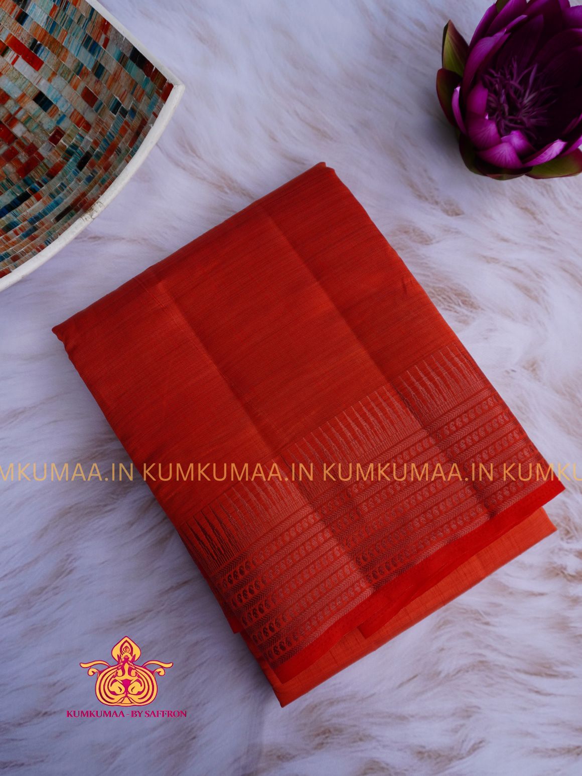 RAW SILK SAREE - RED SAREE WITH TEMPLE DESIGN BORDER - ETHNIC WEAR - EXCLUSIVE KUMKUMAA COLLECTION- RAW SILK MATERIAL - PREMIUM QUALITY -FESTIVE