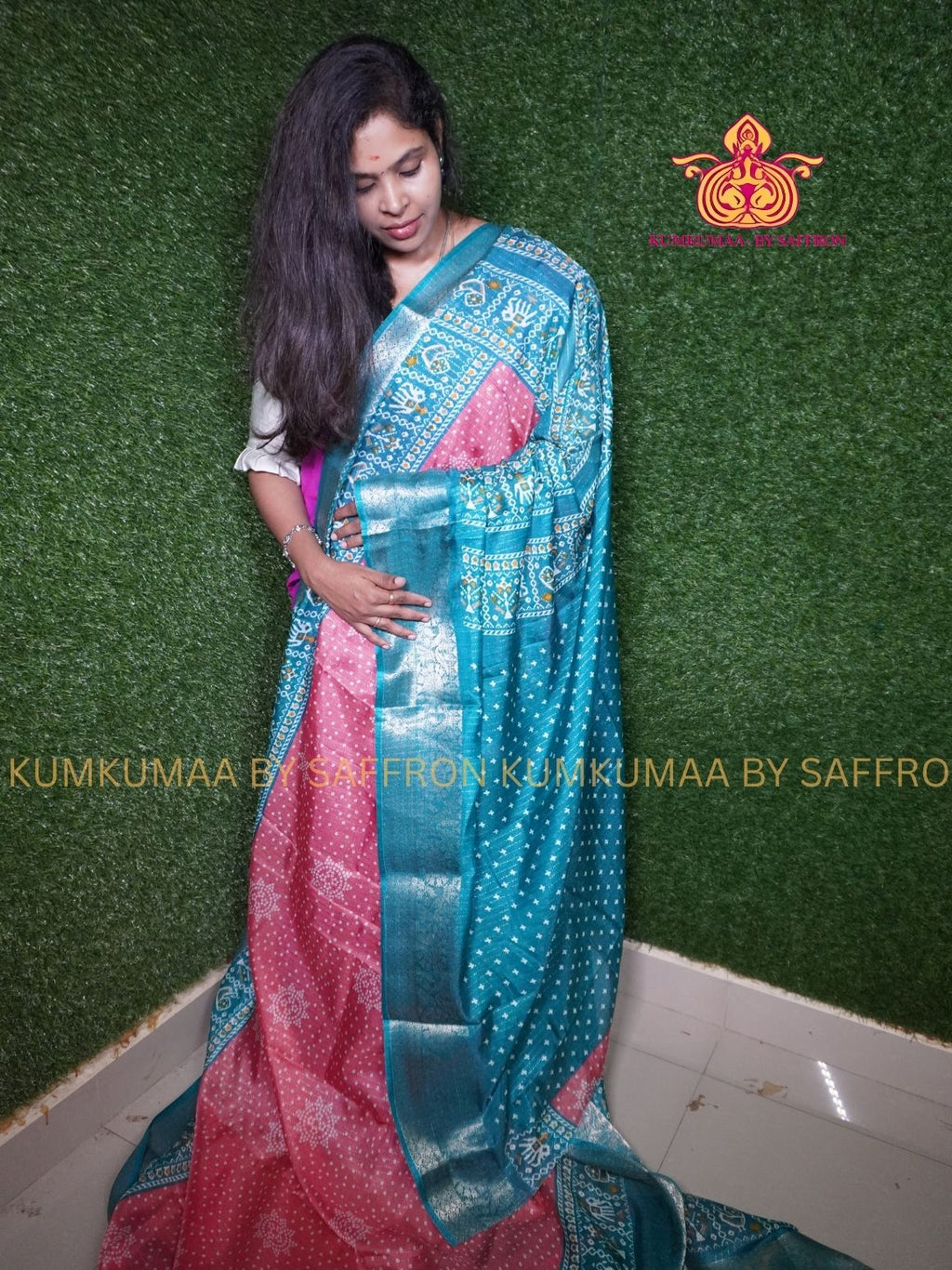 Dola Silk - COMFORTABLE FESTIVE Beautiful saree for women-PINK AND TEAL GREEN - KUMKUMAA TRENDY TRADITIONAL WEAR - Comfort - Confidence - Elegance