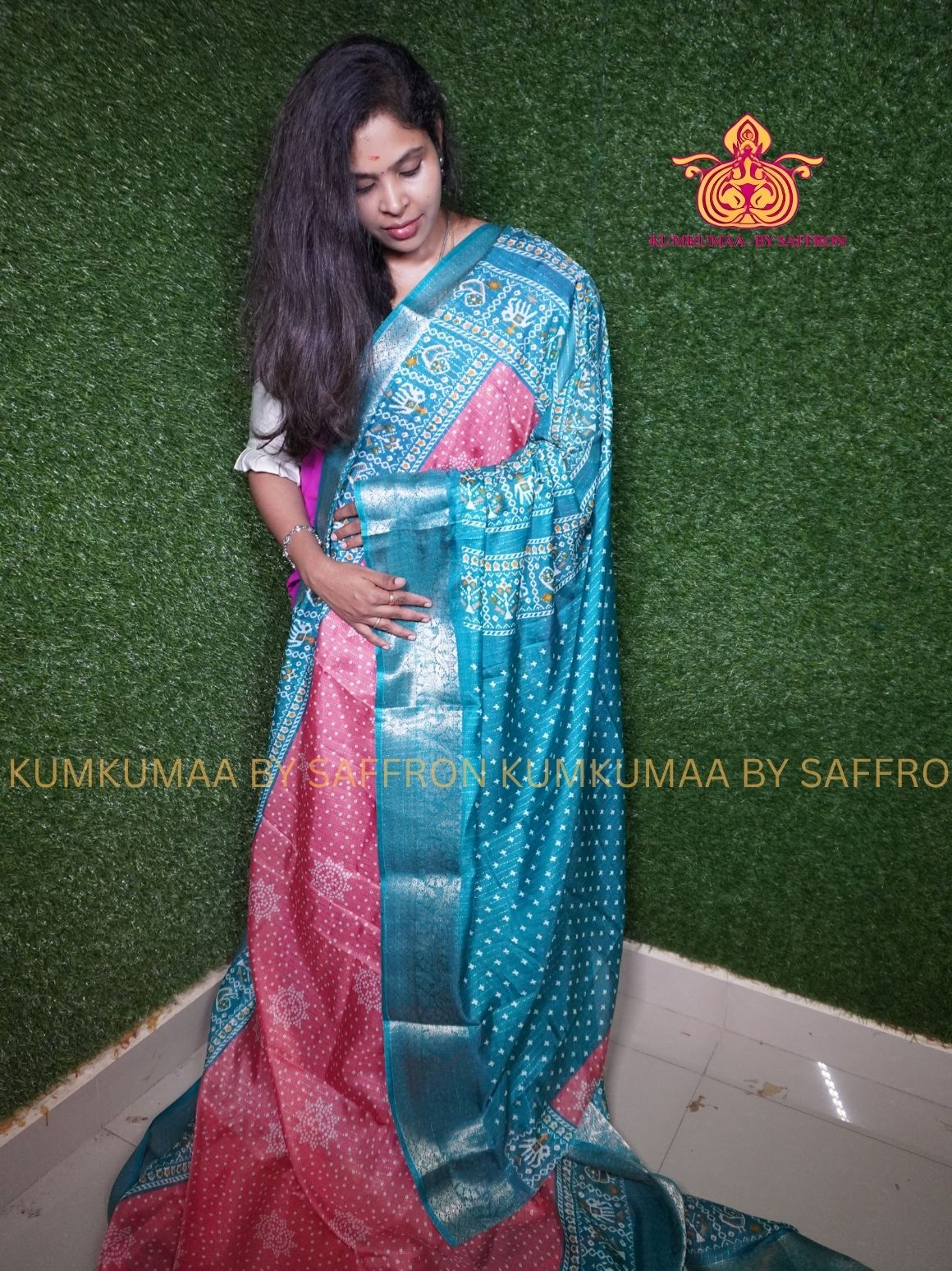 Dola Silk - COMFORTABLE FESTIVE Beautiful saree for women-PINK AND TEAL GREEN - KUMKUMAA TRENDY TRADITIONAL WEAR - Comfort - Confidence - Elegance