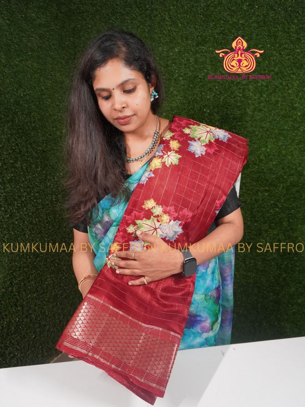 Dola Silk - COMFORTABLE FESTIVE Beautiful saree for women-MAROON - MULTI COLOUR FLORAL PRINT - KUMKUMAA TRENDY TRADITIONAL WEAR - Comfort - Confidence - Elegance