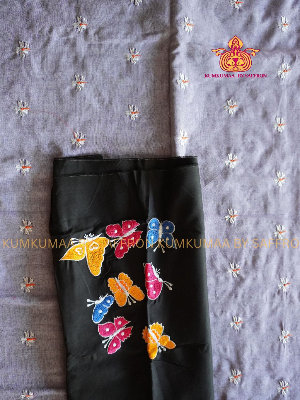 KATHI COTTON-INK BLUE SAREE WITH WHITE FLORAL EMBROIDERY- EXTRA BLOUSE WITH EMBROIDERY DESIGN - Kumkumaa Exclusive SOFT KADHI COTTON - FANCY COMFORT