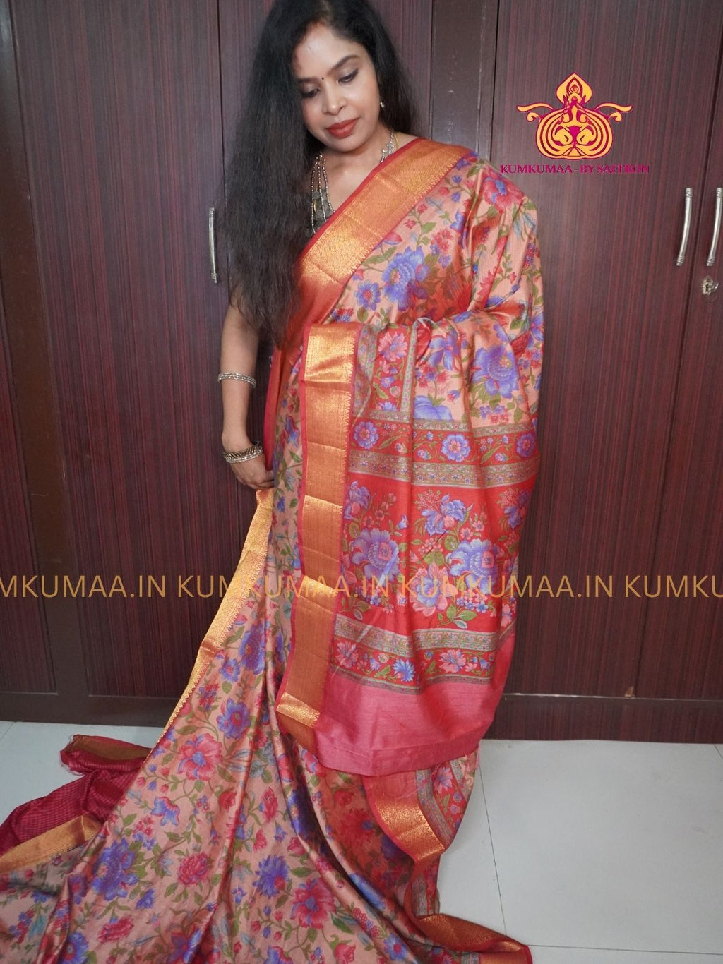 PATOLA SAREE - COMFORTABLE FESTIVE Beautiful saree for women- PINKISH BEIGE FLORAL PATOLA SAREE - ROSE FLORAL DESIGN - ZARI BORDER - KUMKUMAA TRENDY TRADITIONAL WEAR - Comfort - Confidence - Elegance