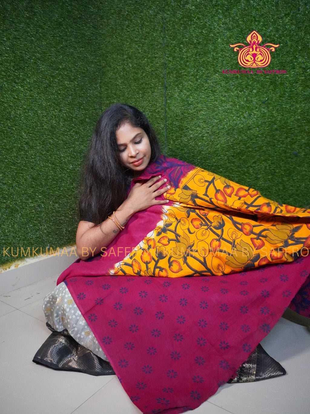 MUL COTTON- LIGHT ORANGE & PINK SAREE WITH BLOUSE - KALAMKARI PRINT- SOFTEST EVERYDAY WEAR - BEST COTTON SAREE- COMFORT AND TRENDY - STYLE WITH COMFORT - Kumkumaa EVERYDAY SAREE (Copy) (Copy)
