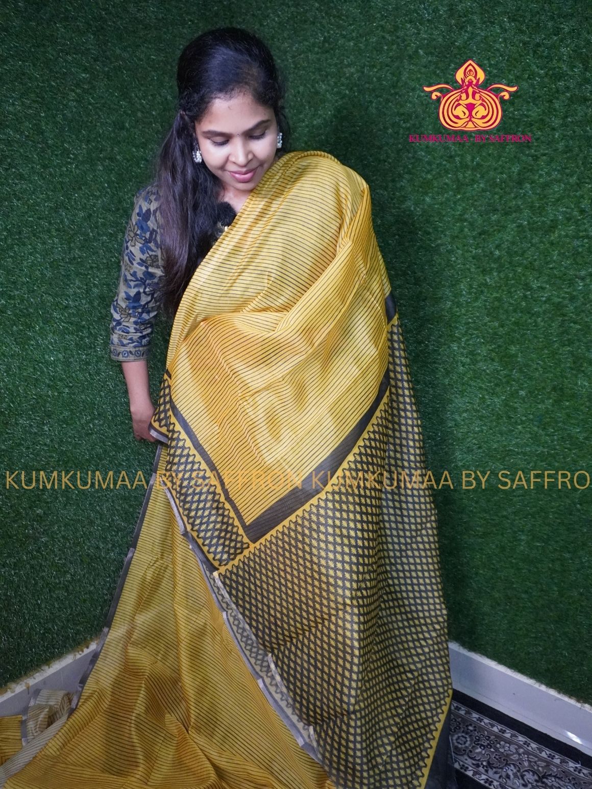 CHANDERI COTTON - YELLOW WITH BLACK - STRIPE DESIGN- PROFESSIONAL WEAR- MINIMALIST BORDER - LATEST COLLECTION - KUMKUMAA BY SAFFRON - ELITE DESIGN