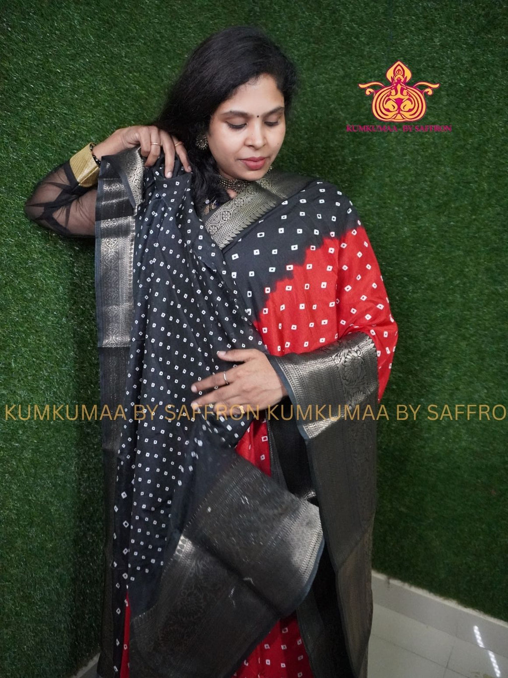 Dola Silk - COMFORTABLE FESTIVE Beautiful saree for women-RED AND BLACK - TIE DYE PRINT - KUMKUMAA TRENDY TRADITIONAL WEAR - Comfort - Confidence - Elegance