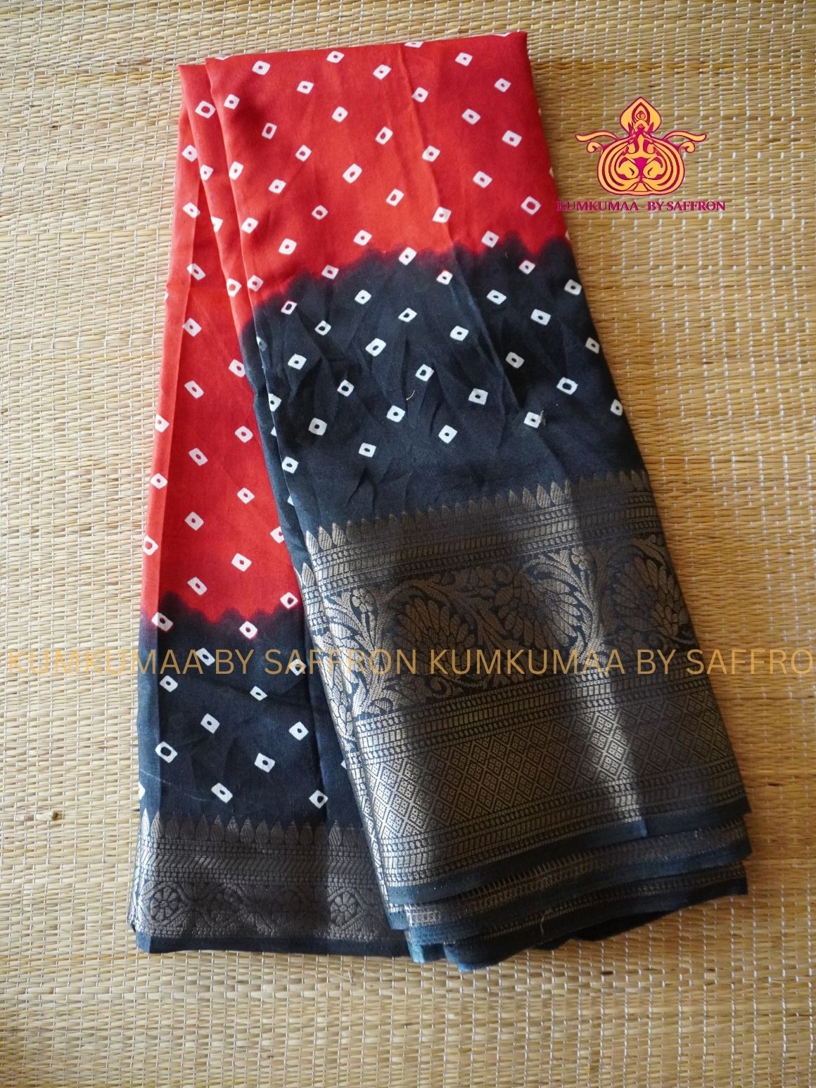 Dola Silk - COMFORTABLE FESTIVE Beautiful saree for women-RED AND BLACK - TIE DYE PRINT - KUMKUMAA TRENDY TRADITIONAL WEAR - Comfort - Confidence - Elegance