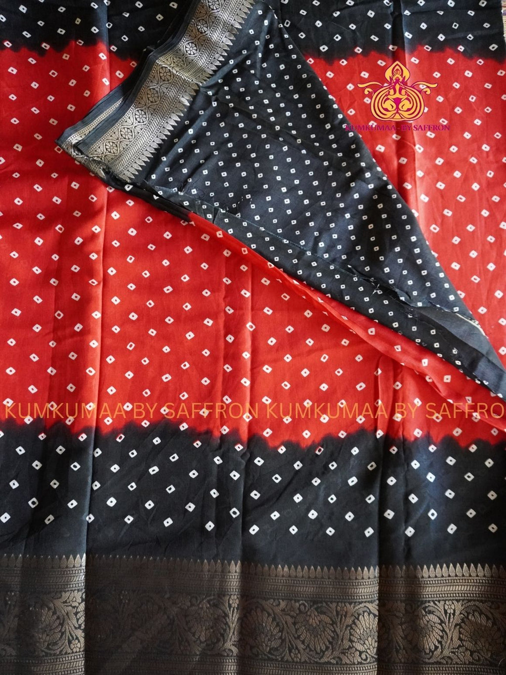 Dola Silk - COMFORTABLE FESTIVE Beautiful saree for women-RED AND BLACK - TIE DYE PRINT - KUMKUMAA TRENDY TRADITIONAL WEAR - Comfort - Confidence - Elegance