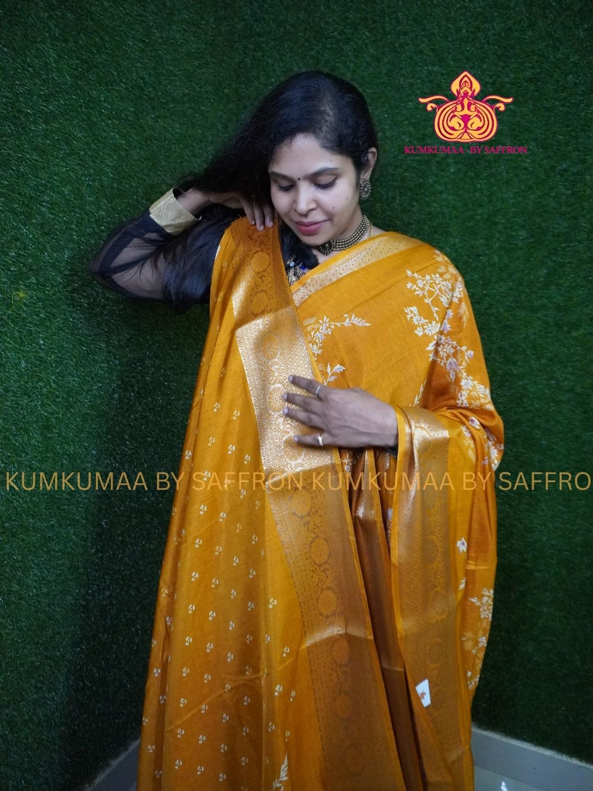 Dola Silk - COMFORTABLE FESTIVE Beautiful saree for women- YELLOW - FLORAL PRINT - KUMKUMAA TRENDY TRADITIONAL WEAR - Comfort - Confidence - Elegance (Copy)