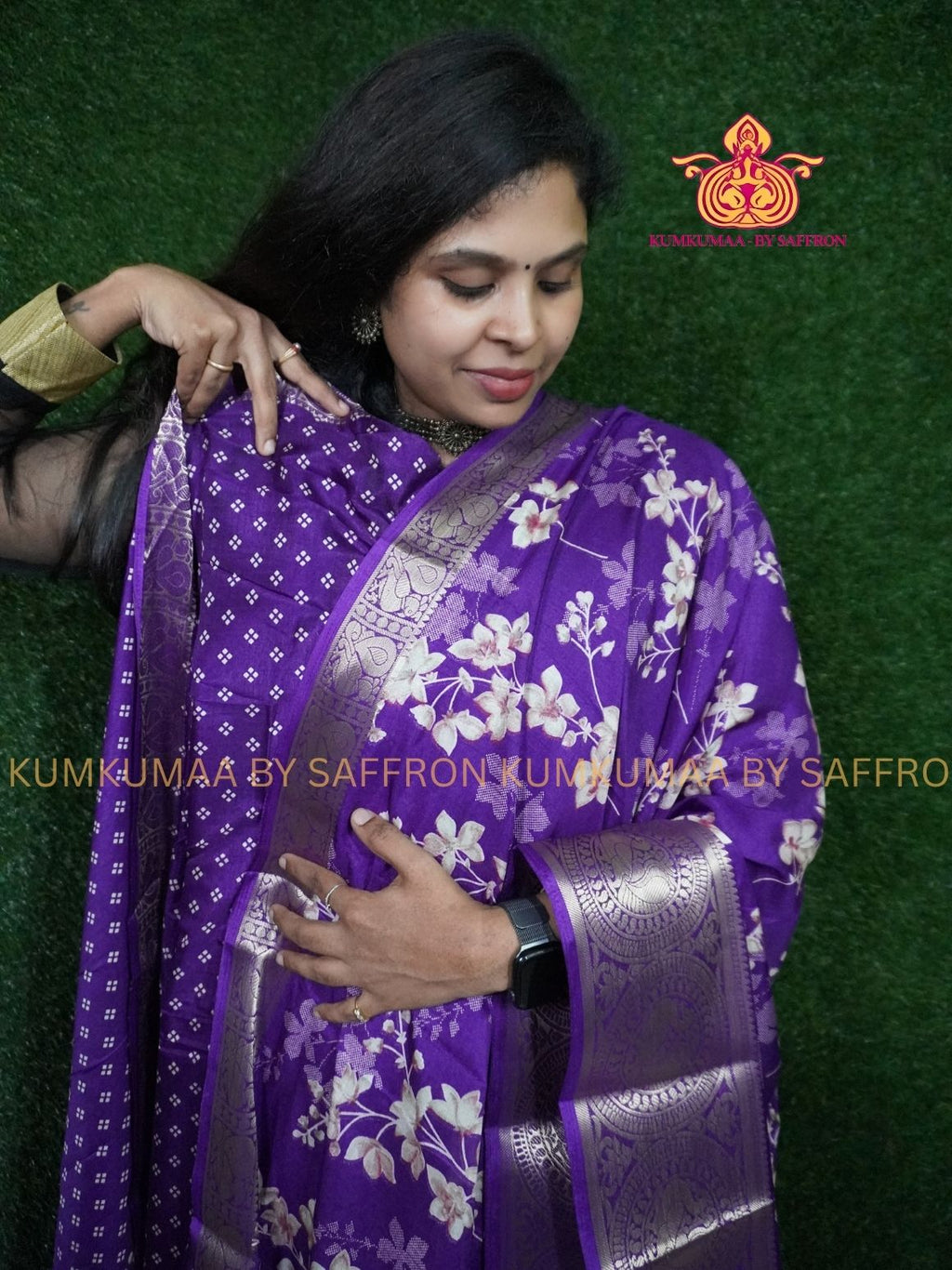 Dola Silk - COMFORTABLE FESTIVE Beautiful saree for women-PURPLE - FLORAL PRINT - KUMKUMAA TRENDY TRADITIONAL WEAR - Comfort - Confidence - Elegance