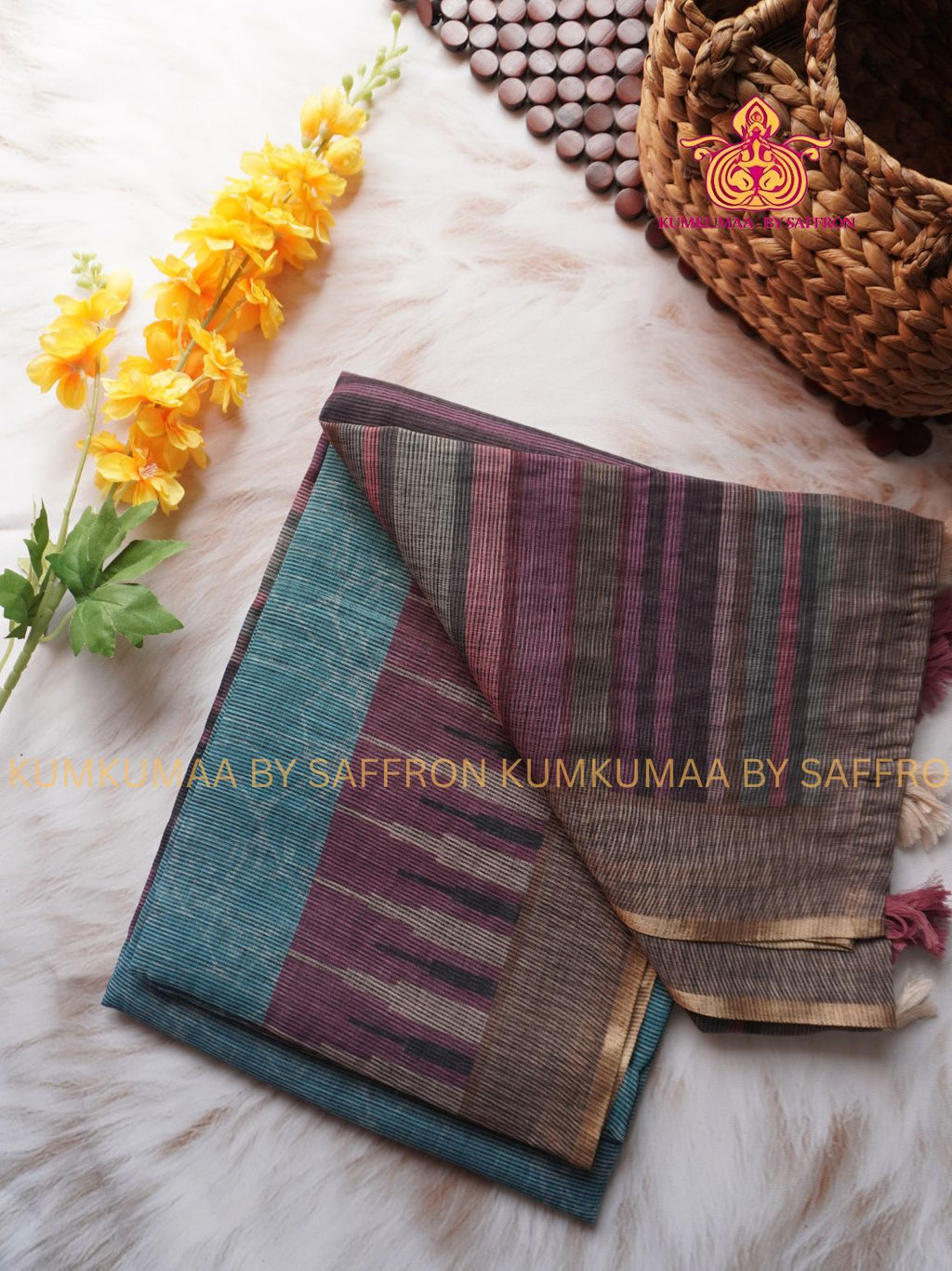 SOFT COTTON - BLUE AND MAJANTA COLOUR - TEMPLE DESIGN SAREE - MINIMALIST BORDER - LATEST COLLECTION - KUMKUMAA BY SAFFRON - UNIQUE DESIGN