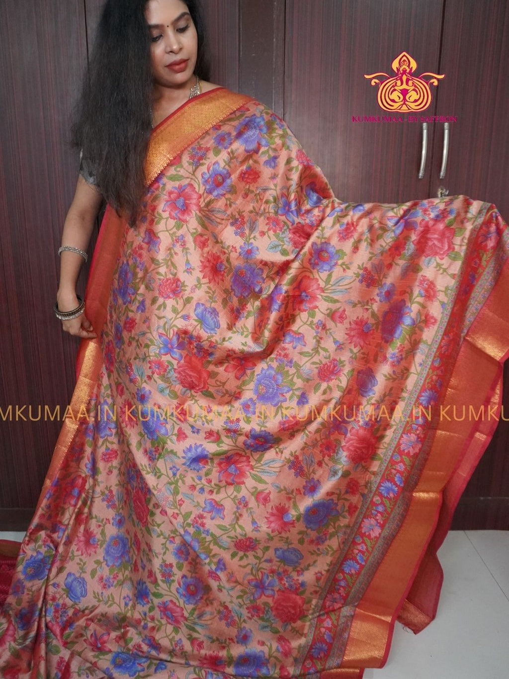 PATOLA SAREE - COMFORTABLE FESTIVE Beautiful saree for women- PINKISH BEIGE FLORAL PATOLA SAREE - ROSE FLORAL DESIGN - ZARI BORDER - KUMKUMAA TRENDY TRADITIONAL WEAR - Comfort - Confidence - Elegance