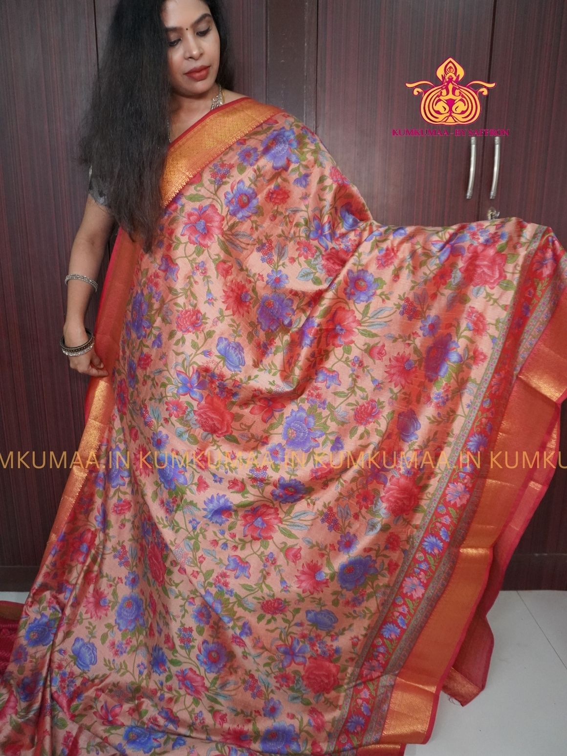 PATOLA SAREE - COMFORTABLE FESTIVE Beautiful saree for women- PINKISH BEIGE FLORAL PATOLA SAREE - ROSE FLORAL DESIGN - ZARI BORDER - KUMKUMAA TRENDY TRADITIONAL WEAR - Comfort - Confidence - Elegance