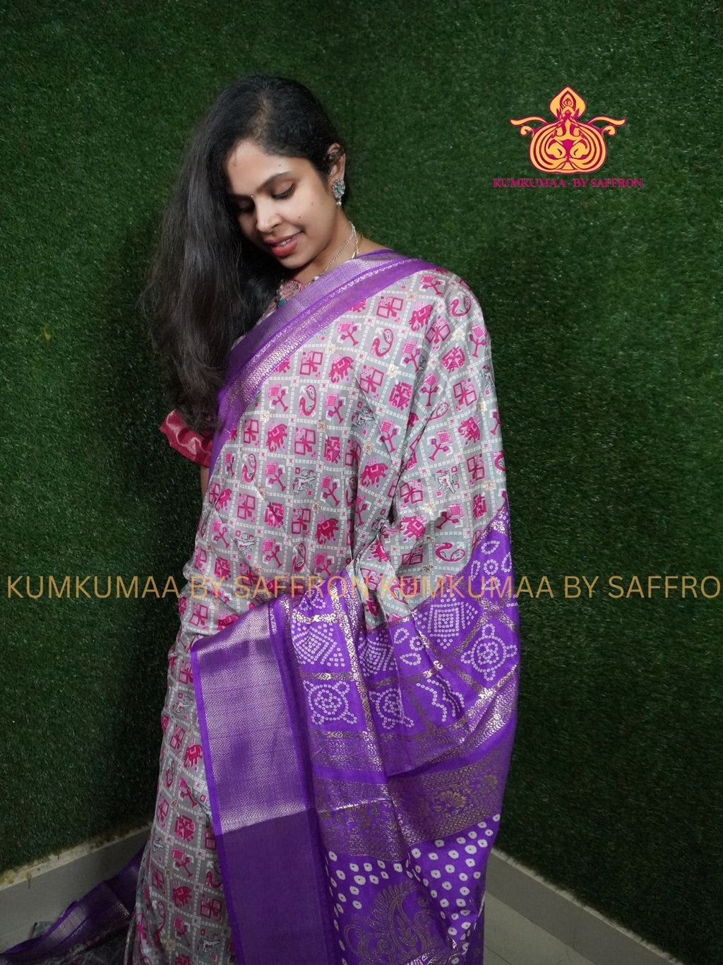 Dola Silk - COMFORTABLE FESTIVE Beautiful saree for women-GRAY AND PURPLE - KUMKUMAA TRENDY TRADITIONAL WEAR - Comfort - Confidence - Elegance