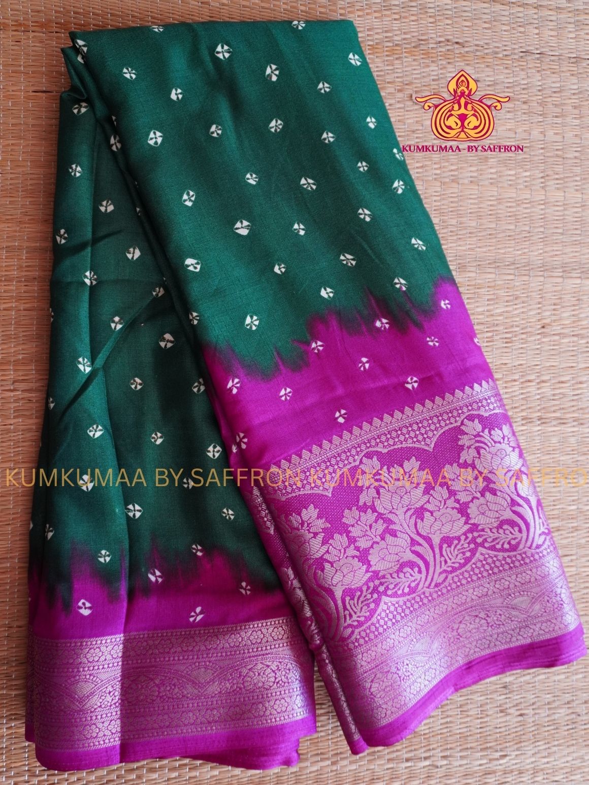 Dola Silk - COMFORTABLE FESTIVE Beautiful saree for women-GREEN AND PINK- TIE DYE PRINT - KUMKUMAA TRENDY TRADITIONAL WEAR - Comfort - Confidence - Elegance