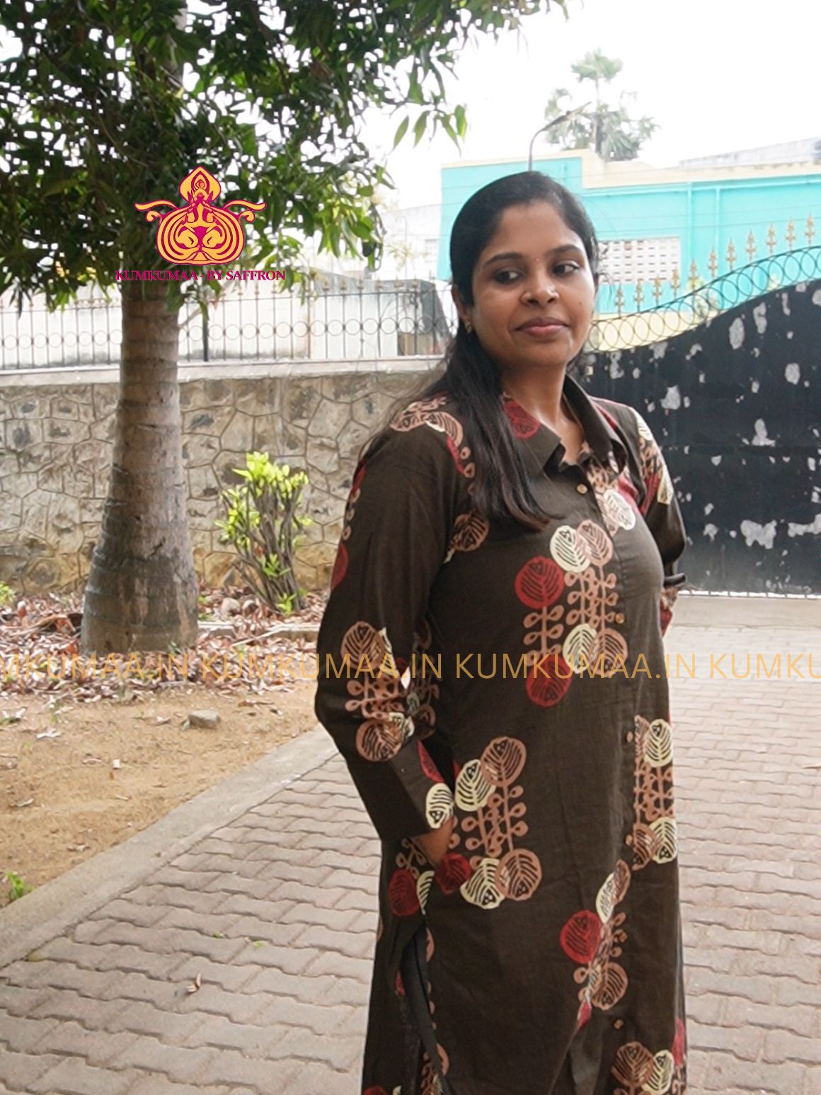 BROWN WITH ART SKIRTING KURTI WITH SHIRT COLLAR, STRAIGHT CUT KURTI , SMART FIT, KUMKUMAA CREATION, CUSTOM MADE KURTI