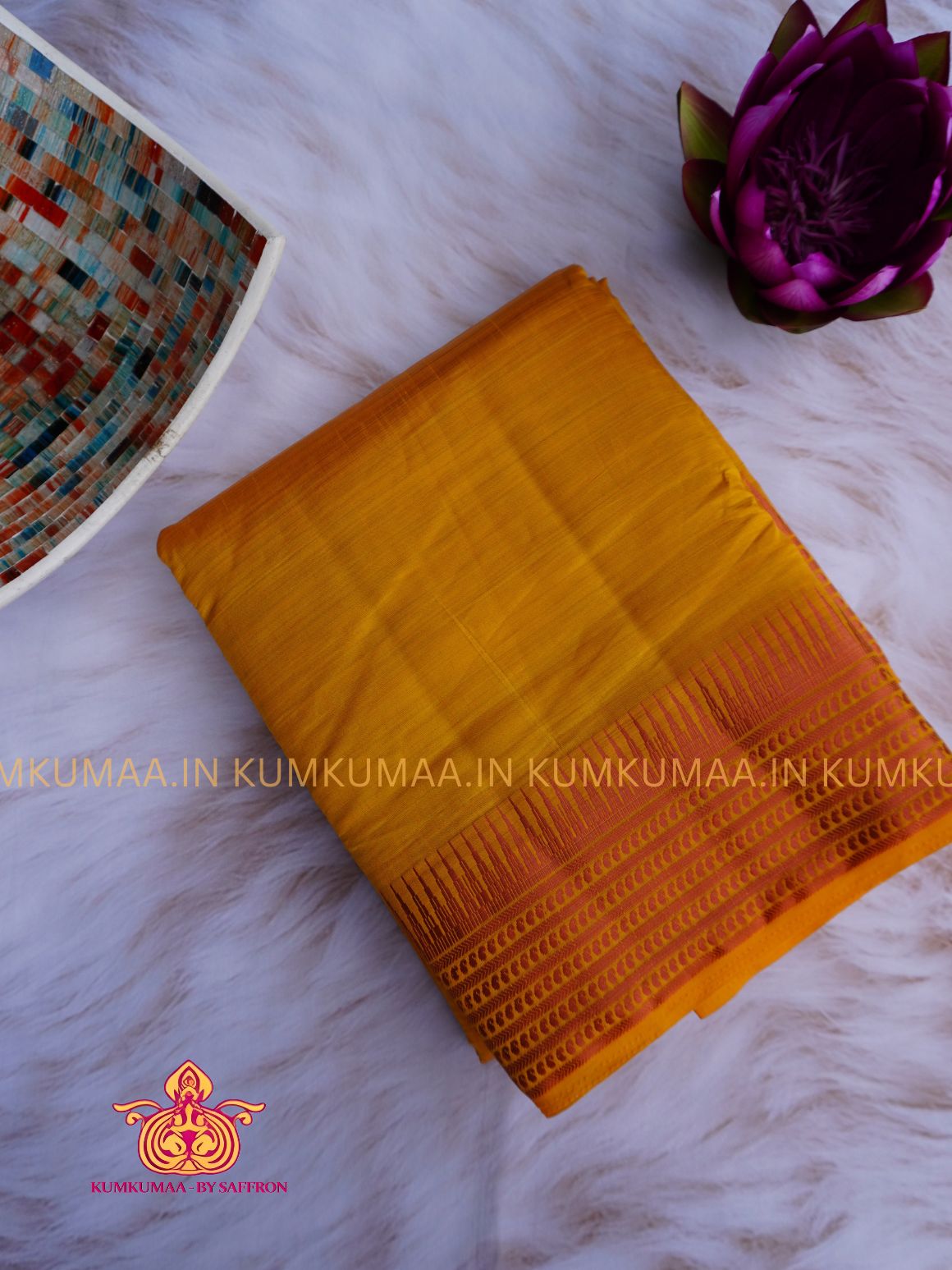 RAW SILK SAREE - YELLOW SAREE WITH TEMPLE DESIGN BORDER - ETHNIC WEAR - EXCLUSIVE KUMKUMAA COLLECTION- RAW SILK MATERIAL - PREMIUM QUALITY -FESTIVE