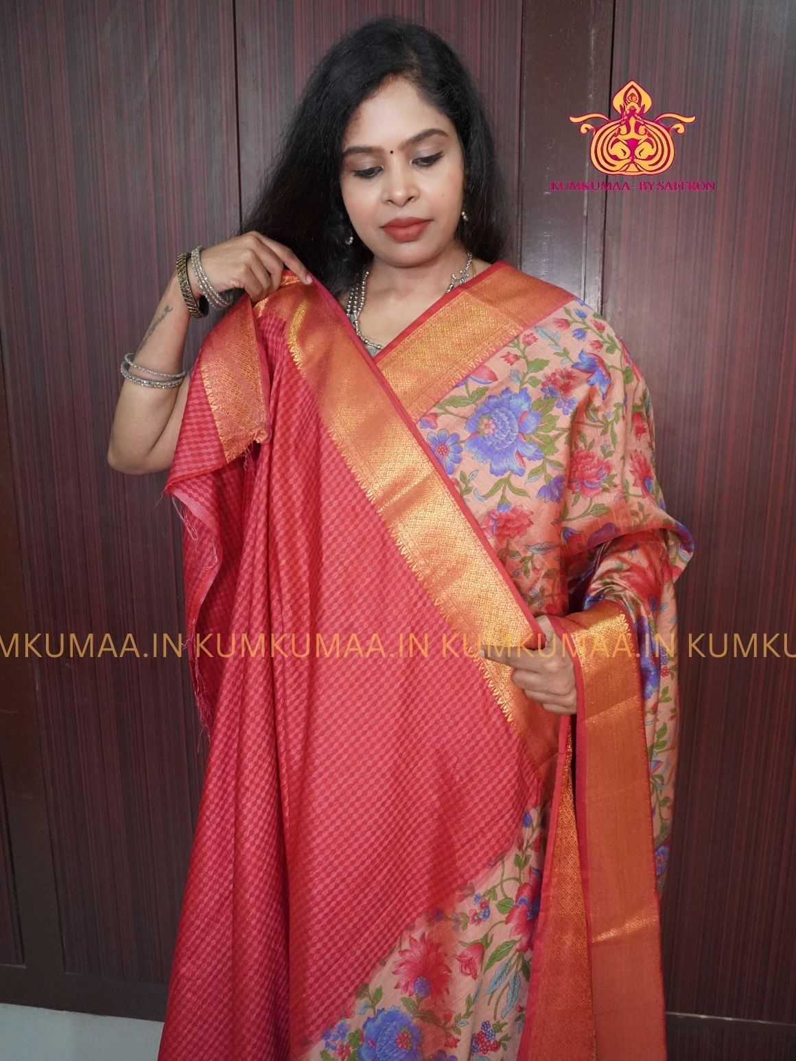 PATOLA SAREE - COMFORTABLE FESTIVE Beautiful saree for women- PINKISH BEIGE FLORAL PATOLA SAREE - ROSE FLORAL DESIGN - ZARI BORDER - KUMKUMAA TRENDY TRADITIONAL WEAR - Comfort - Confidence - Elegance