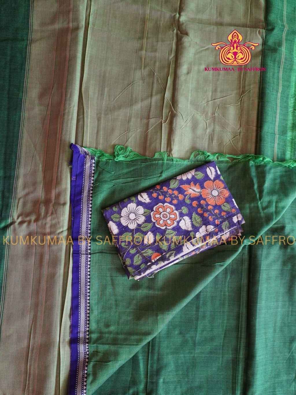 NARAYANPET - GREEN AND NAVY SAREE - MINIMAL BORDER- WITH BLOUSE - Kumkumaa SPECIAL COLLECTION- COMFORT MEETS TRADITION