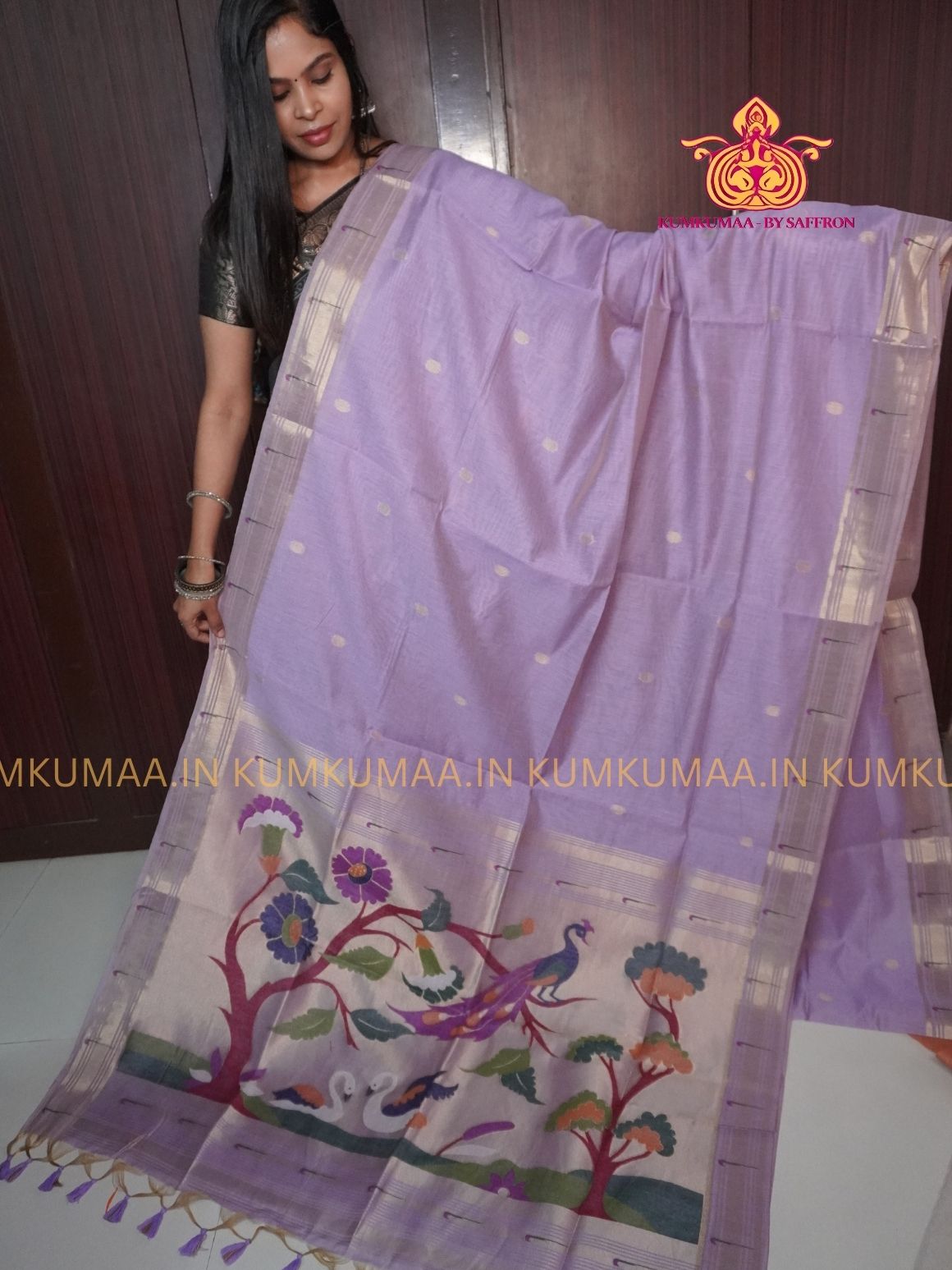 PAITHANI SAREE - LAVENDER SAREE WITH PAITHANI DESIGN - ETHNIC WEAR - EXCLUSIVE KUMKUMAA COLLECTION- MUNGA COTTON MATERIAL - PREMIUM QUALITY - GORGEOUS AND ROYAL