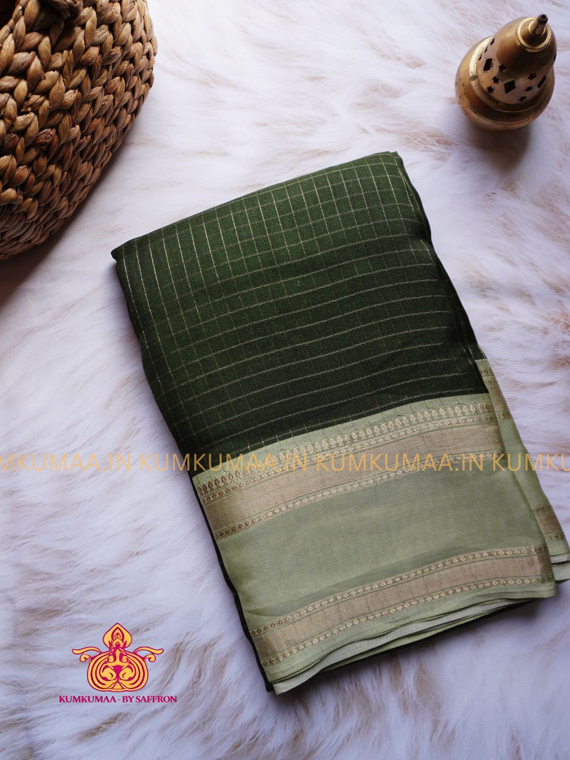 MYSORE Silk SAREE - FESTIVE Beautiful saree for women- GREEN WITH SOFT GREEN COLOUR- CHECKED GOLD DESIGN - RETTAPET BORDER- KUMKUMAA TRENDY TRADITIONAL WEAR - Comfort - Confidence - Elegance