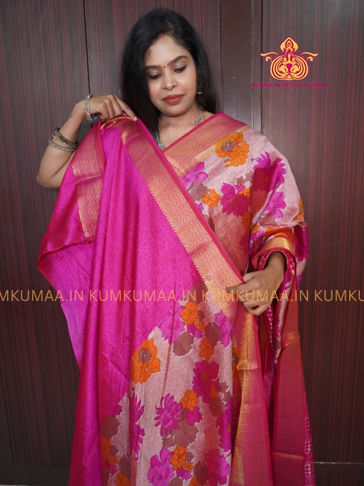 PATOLA SAREE  - COMFORTABLE FESTIVE Beautiful saree for women- PINK FLORAL PATOLA SAREE - ROSE FLORAL DESIGN - ZARI BORDER - KUMKUMAA TRENDY TRADITIONAL WEAR - Comfort - Confidence - Elegance
