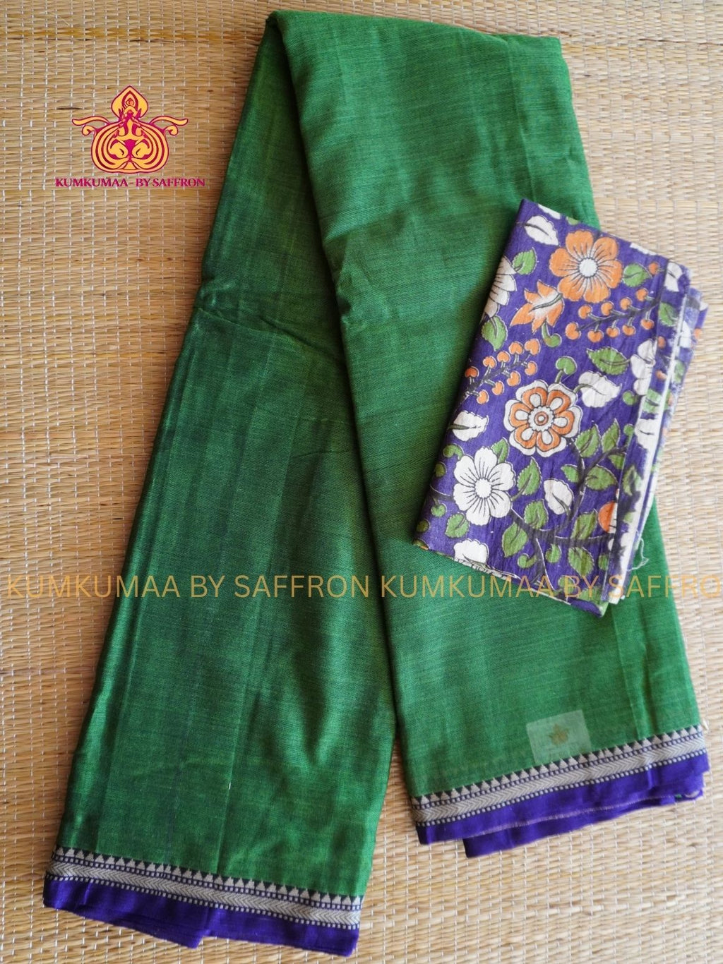 NARAYANPET - GREEN AND NAVY SAREE - MINIMAL BORDER- WITH BLOUSE - Kumkumaa SPECIAL COLLECTION- COMFORT MEETS TRADITION