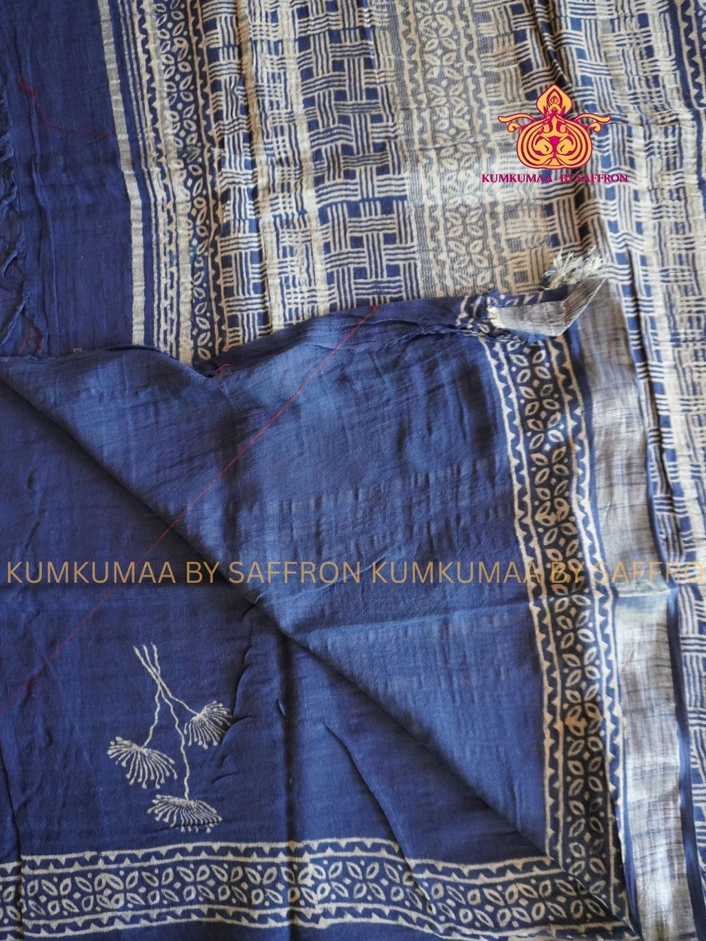 LINEN COTTON- BLUE COLOUR SAREE- FLORAL DESIGN - Soft and comfortable everyday wear saree - WITH BLOUSE - Kumkumaa exclusive - Comfort wear collection- Trendy and comfortable