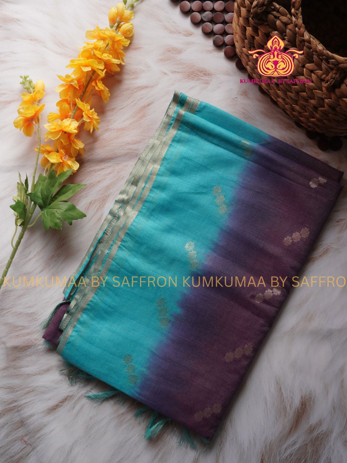 FANCY SAREE - BLUE AND PURPLE - GOLD PRINTS ALL OVER- TRENDY WEAR SAREE- Beautiful saree for women - KUMKUMAA FANCY FOR ALL OCCASION