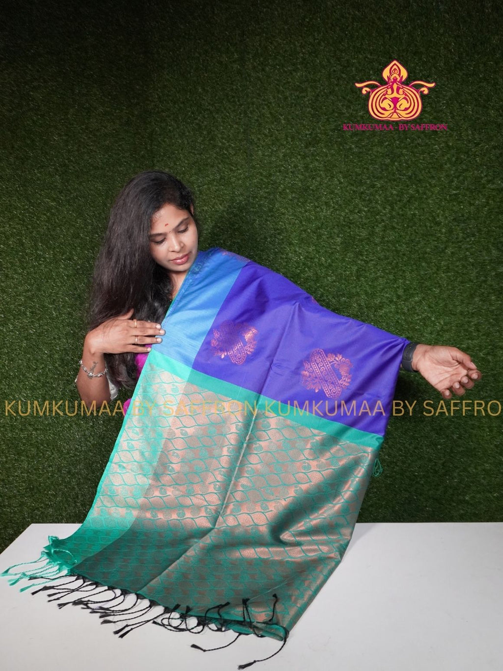SOFT SILK - INK BLUE - TURQUOISE GREEN ELEGANT FESTIVE Beautiful saree for women -ZARI WEAVING- KUMKUMAA SPECIAL SOFT SILK SAREE - TRADITIONAL AND FESTIVE