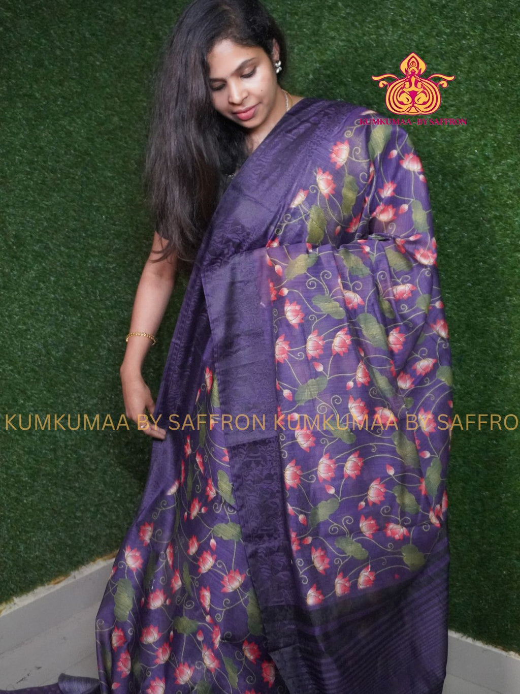 SOFT COTTON - PURPLE - FLOWER DESIGN SAREE - WARRIOR WEAVING BORDER - LATEST COLLECTION - KUMKUMAA BY SAFFRON - UNIQUE DESIGN