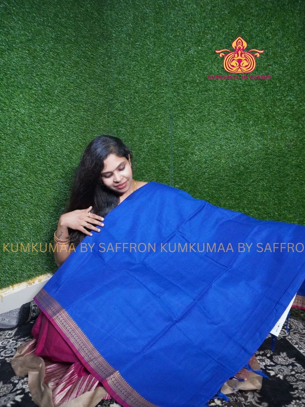 NARAYANPET - BLUE AND MAJANTA SAREE - MANGO BORDER- WITH BLOUSE - Kumkumaa SPECIAL COLLECTION- COMFORT MEETS TRADITION
