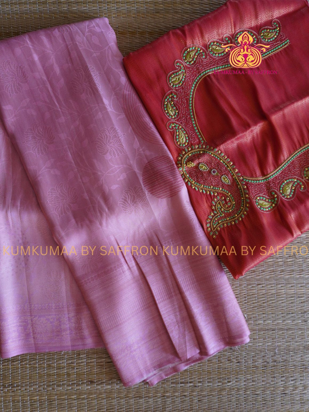 FANCY SAREE- PEACH saree - SELF TRENDY DESIGN SAREE- RED WORKED BLOUSE- TRADITIONAL TEMPLE WEAR- Beautiful saree for women - KUMKUMAA FANCY FOR ALL OCCASION